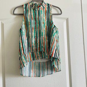 Hutch Anthropologie Womens Striped High Neck Sleeveless Tiered Hi-Lo Top Size S